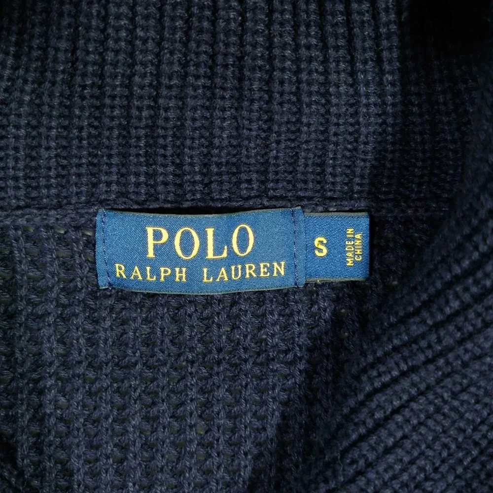 Polo Ralph Lauren Shawl Collar Fisherman Sweater Mens S Navy Blue Knit Cotton RL